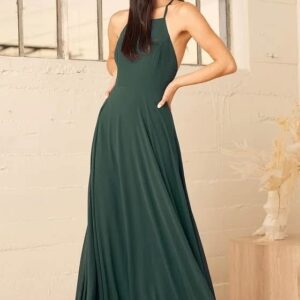 Green long party dress for rental