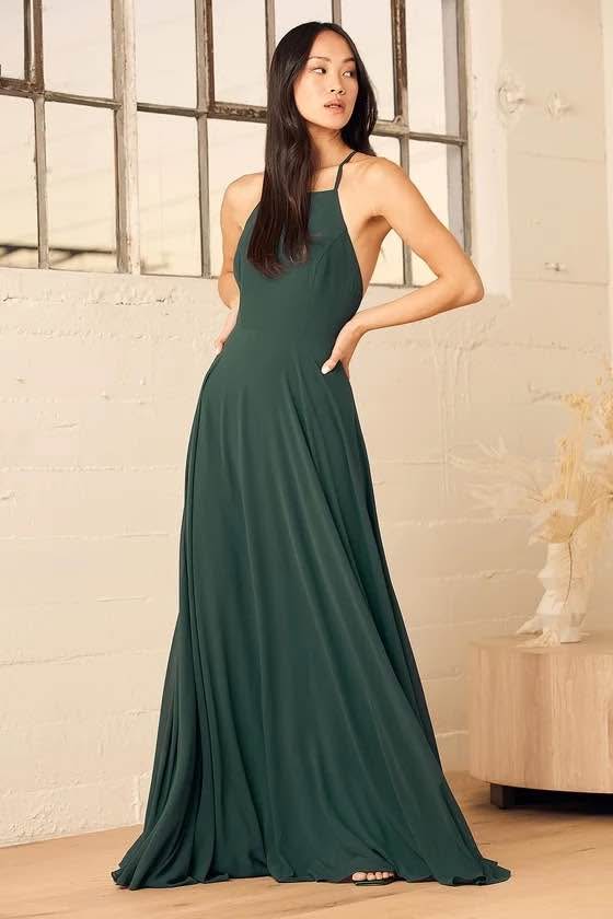 Green long party dress for rental