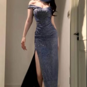 Blue Shiny Slimming Dress for rent