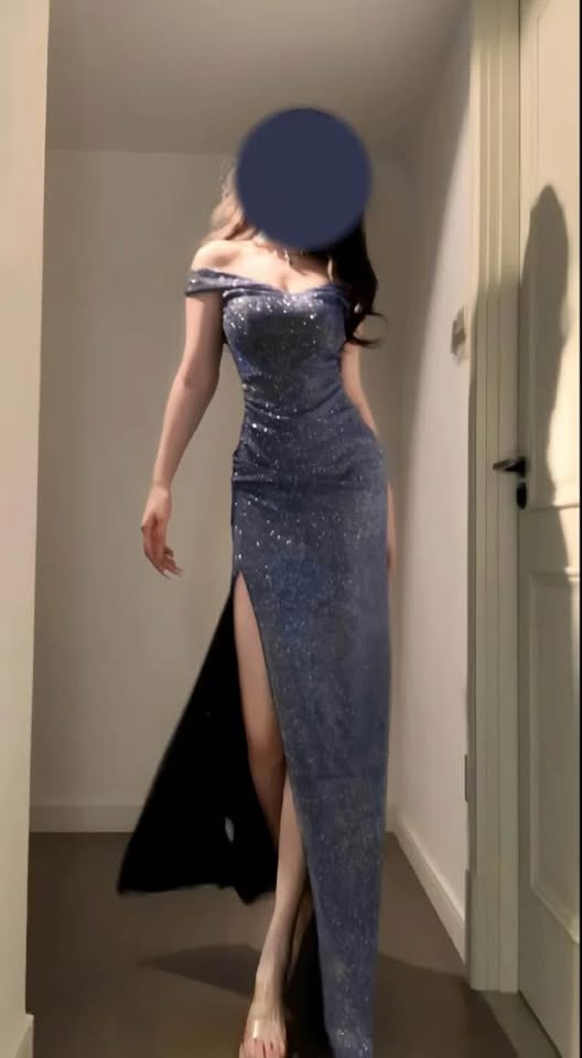 Blue Shiny Slimming Dress for rent